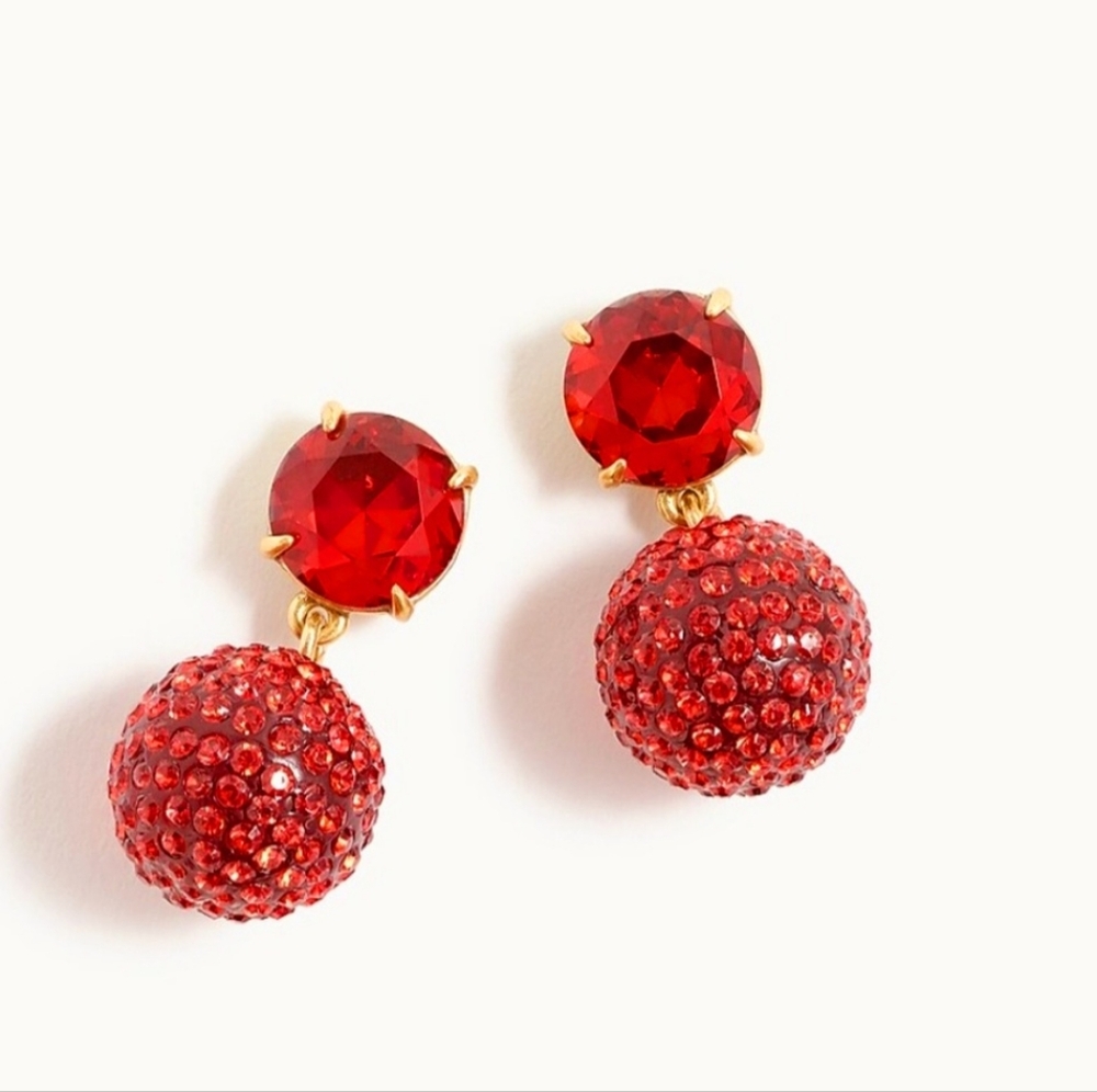 NWT J. Crew | Fresh Berry Red Pave Resin Drop Earrings - Picture 1 of 5